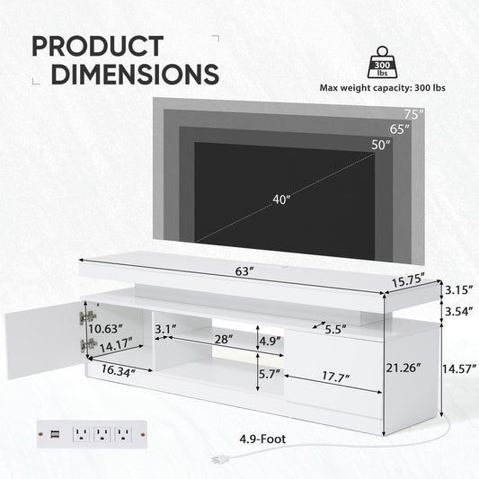 Verano Garden 63" High Gloss TV Stand, Entertainment Center, Media Console