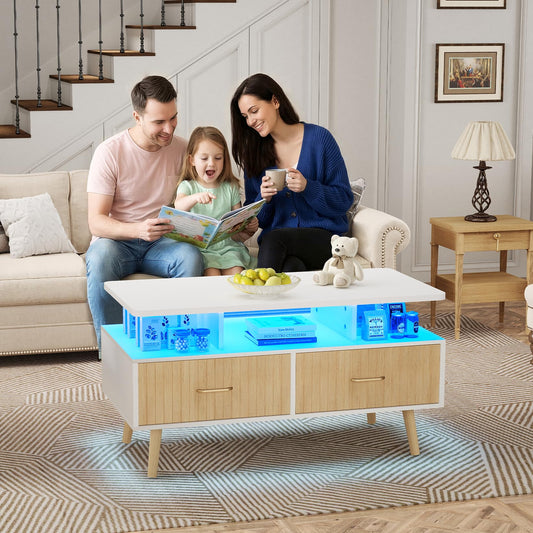 YOSHOOT 37" LED Coffee Tables with Storage, Small Coffee Table