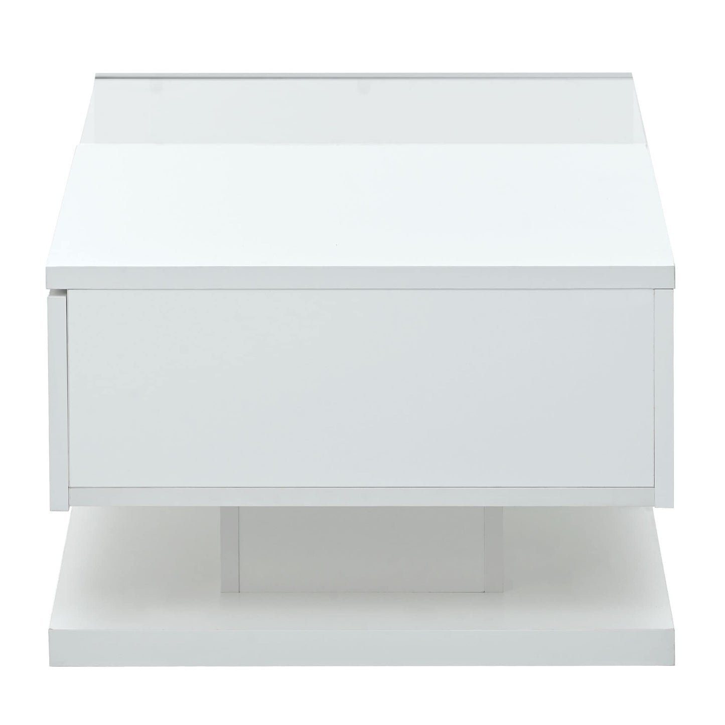 LUMISOL High-Gloss Center Table with Tempered Glass and Storage, White