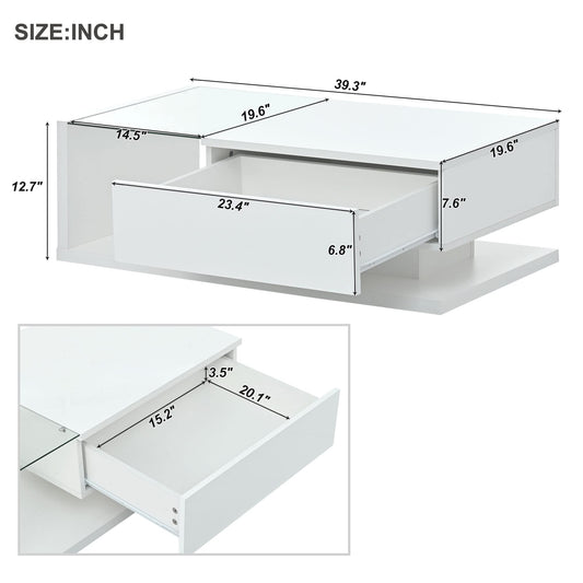 LUMISOL High-Gloss Center Table with Tempered Glass and Storage, White