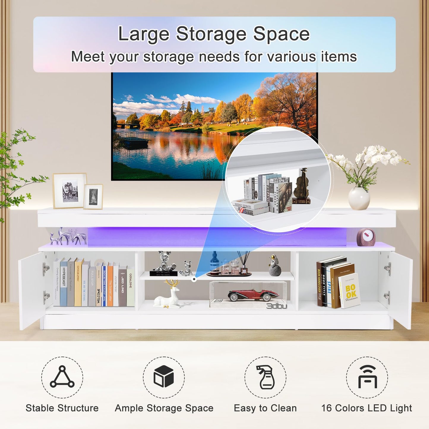 Verano Garden 63" High Gloss TV Stand, Entertainment Center, Media Console