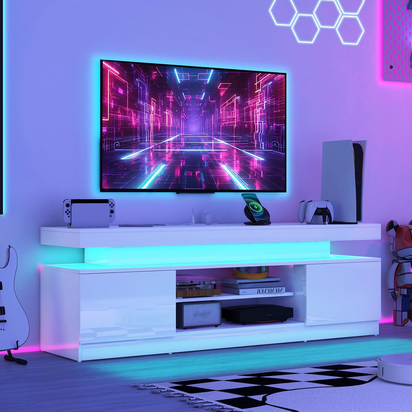 Verano Garden 63" High Gloss TV Stand, Entertainment Center, Media Console