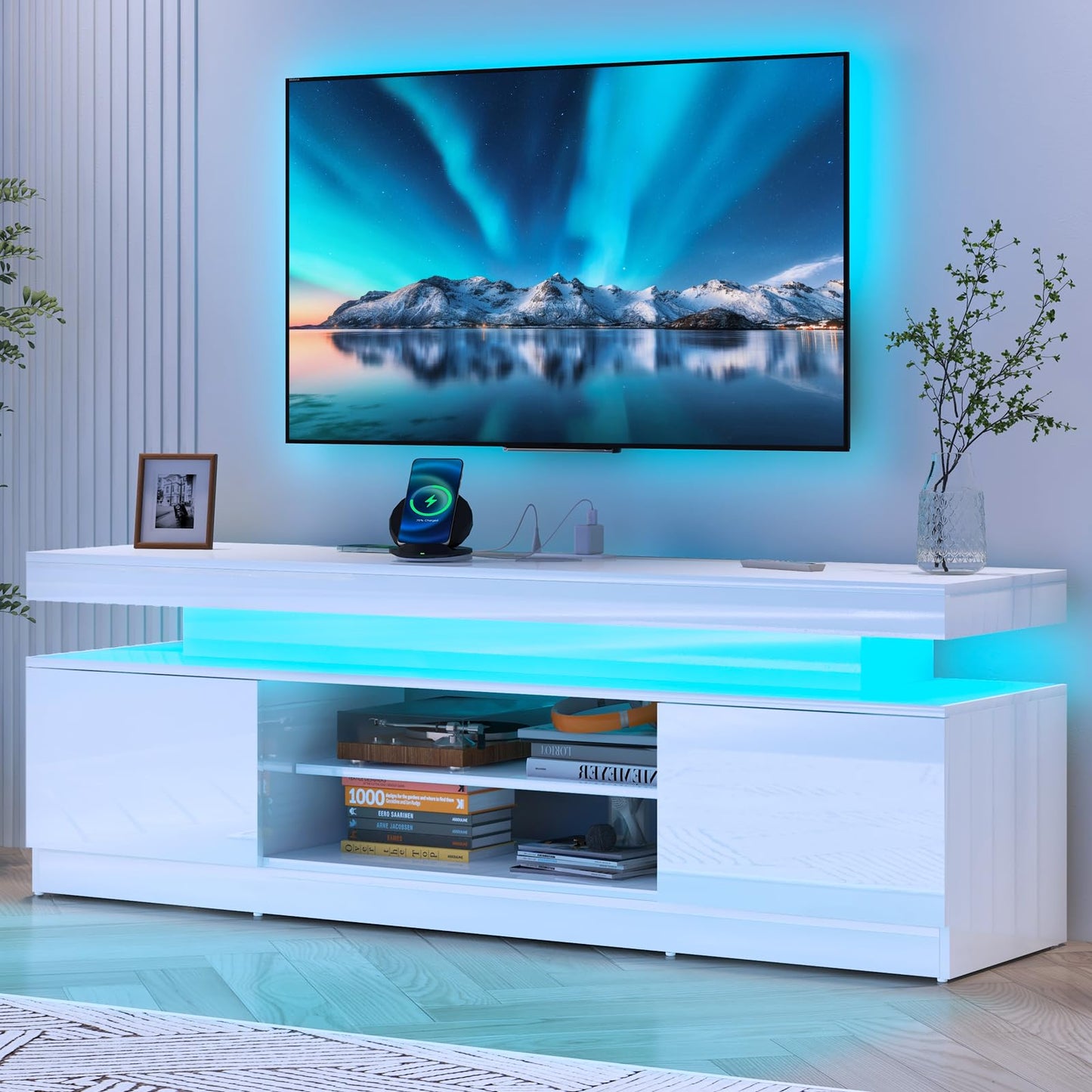 Verano Garden 63" High Gloss TV Stand, Entertainment Center, Media Console