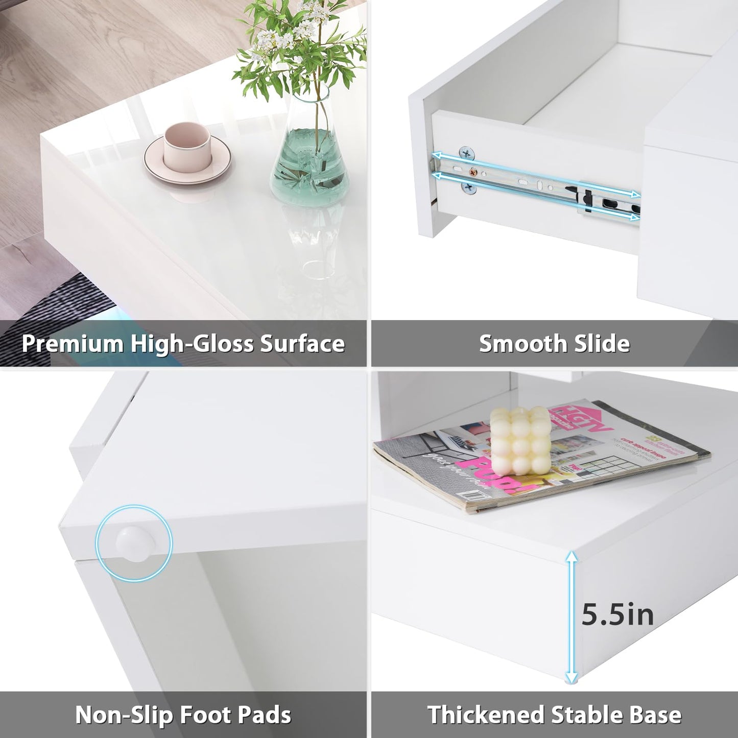 Verano Garden Modern High Gloss LED Coffee Table, 2-Tier Center Table